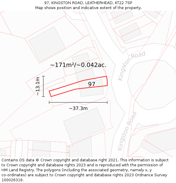 97, KINGSTON ROAD, LEATHERHEAD, KT22 7SP: Plot and title map