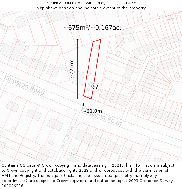 97, KINGSTON ROAD, WILLERBY, HULL, HU10 6AH: Plot and title map