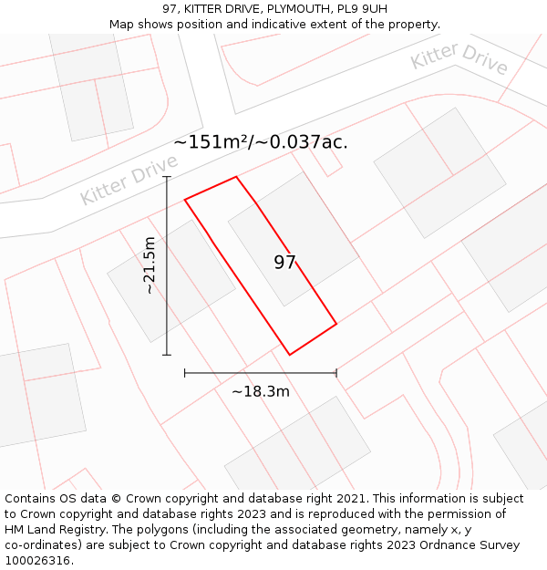 97, KITTER DRIVE, PLYMOUTH, PL9 9UH: Plot and title map