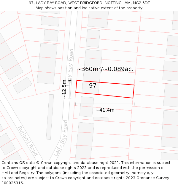 97, LADY BAY ROAD, WEST BRIDGFORD, NOTTINGHAM, NG2 5DT: Plot and title map