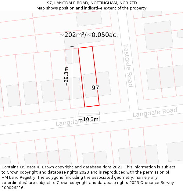 97, LANGDALE ROAD, NOTTINGHAM, NG3 7FD: Plot and title map