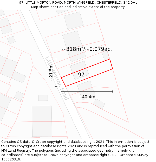 97, LITTLE MORTON ROAD, NORTH WINGFIELD, CHESTERFIELD, S42 5HL: Plot and title map