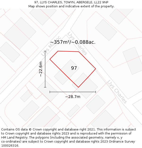 97, LLYS CHARLES, TOWYN, ABERGELE, LL22 9NP: Plot and title map