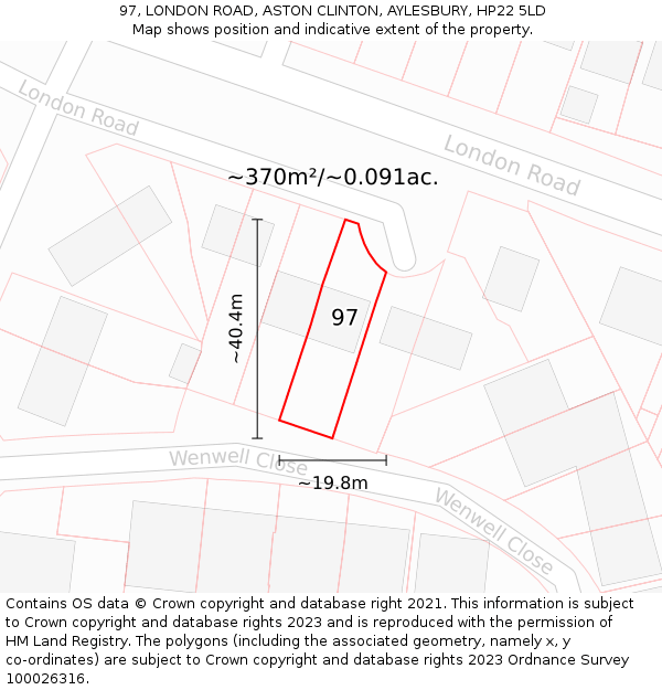 97, LONDON ROAD, ASTON CLINTON, AYLESBURY, HP22 5LD: Plot and title map