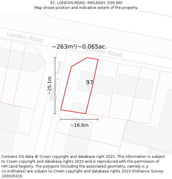 97, LONDON ROAD, RAYLEIGH, SS6 9AY: Plot and title map