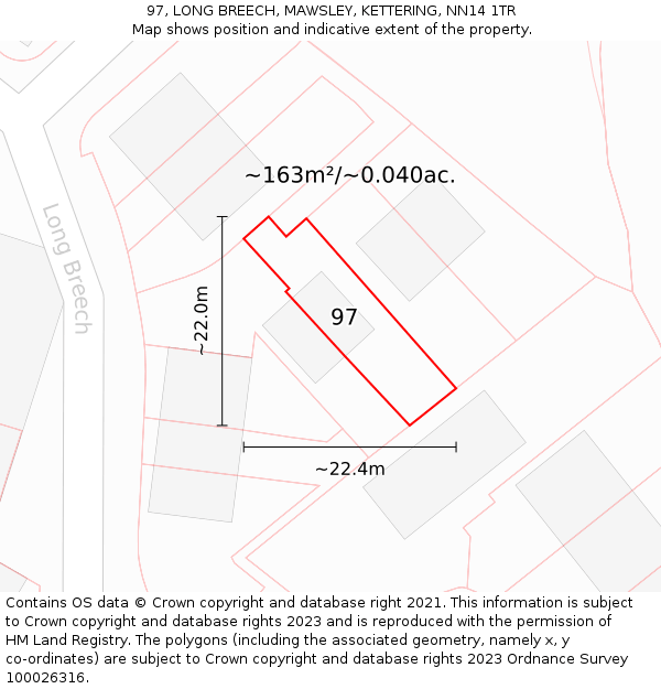 97, LONG BREECH, MAWSLEY, KETTERING, NN14 1TR: Plot and title map