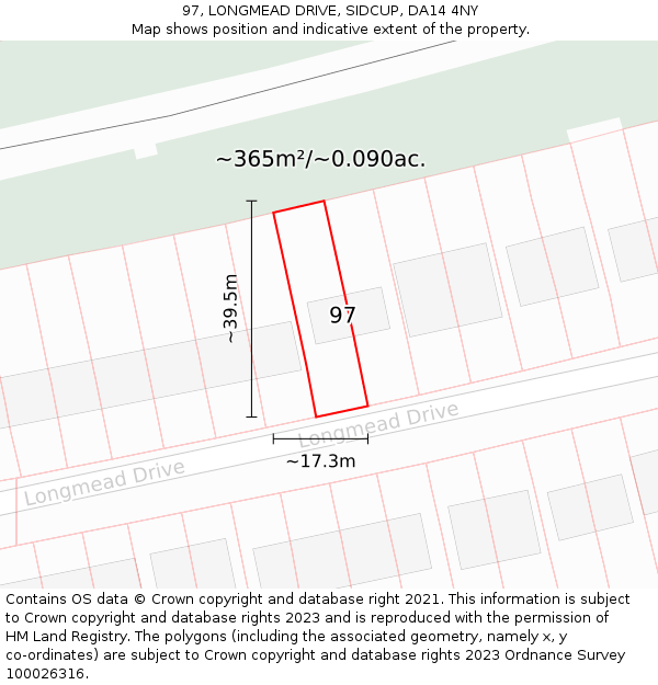 97, LONGMEAD DRIVE, SIDCUP, DA14 4NY: Plot and title map