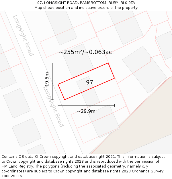 97, LONGSIGHT ROAD, RAMSBOTTOM, BURY, BL0 9TA: Plot and title map