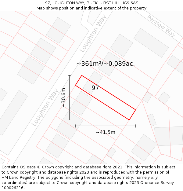 97, LOUGHTON WAY, BUCKHURST HILL, IG9 6AS: Plot and title map
