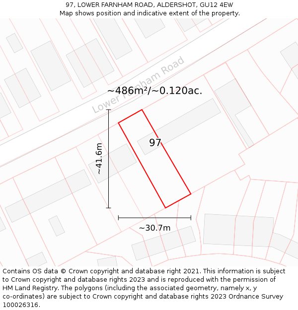 97, LOWER FARNHAM ROAD, ALDERSHOT, GU12 4EW: Plot and title map