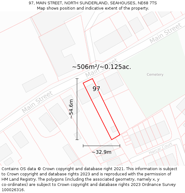 97, MAIN STREET, NORTH SUNDERLAND, SEAHOUSES, NE68 7TS: Plot and title map