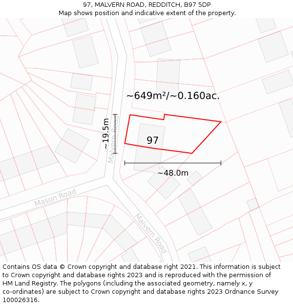 97, MALVERN ROAD, REDDITCH, B97 5DP: Plot and title map