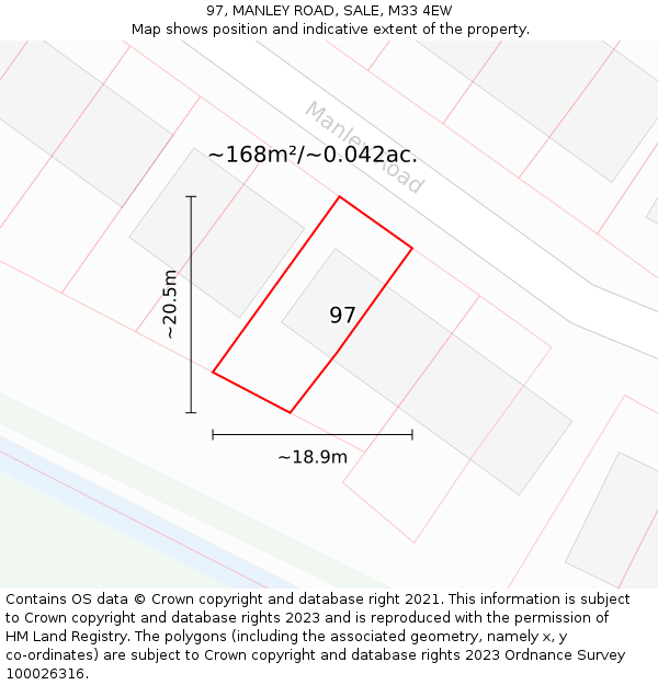 97, MANLEY ROAD, SALE, M33 4EW: Plot and title map