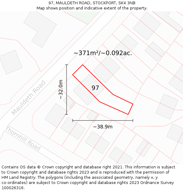 97, MAULDETH ROAD, STOCKPORT, SK4 3NB: Plot and title map