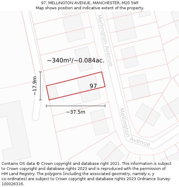 97, MELLINGTON AVENUE, MANCHESTER, M20 5WF: Plot and title map