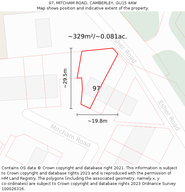 97, MITCHAM ROAD, CAMBERLEY, GU15 4AW: Plot and title map