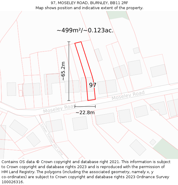 97, MOSELEY ROAD, BURNLEY, BB11 2RF: Plot and title map