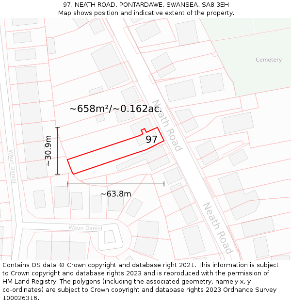 97, NEATH ROAD, PONTARDAWE, SWANSEA, SA8 3EH: Plot and title map