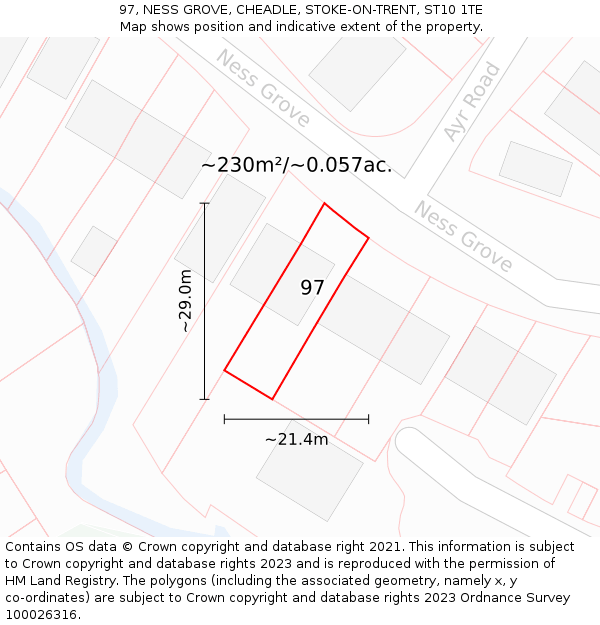 97, NESS GROVE, CHEADLE, STOKE-ON-TRENT, ST10 1TE: Plot and title map