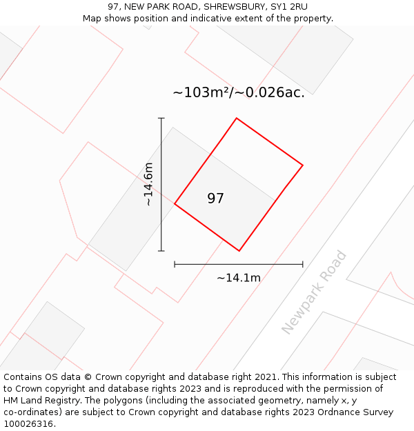 97, NEW PARK ROAD, SHREWSBURY, SY1 2RU: Plot and title map