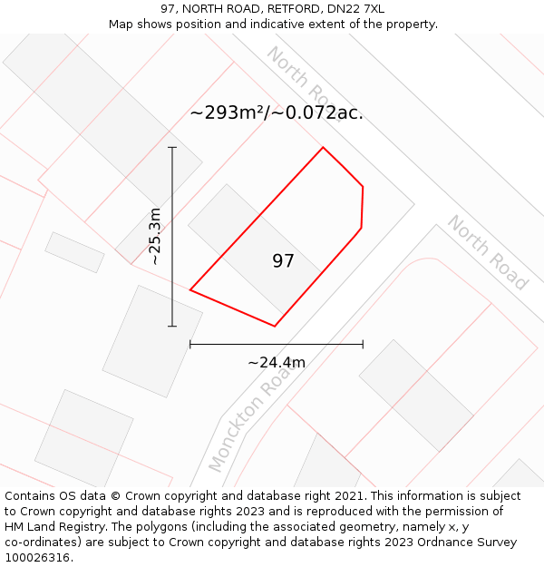 97, NORTH ROAD, RETFORD, DN22 7XL: Plot and title map