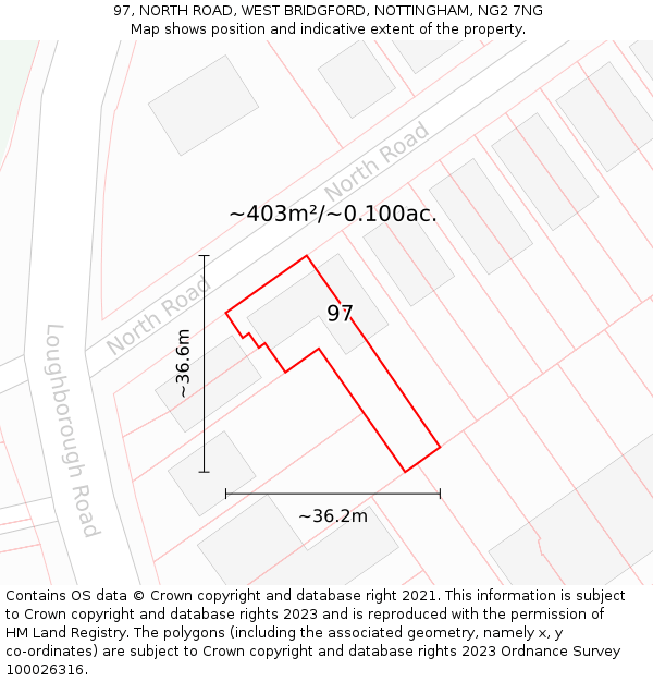 97, NORTH ROAD, WEST BRIDGFORD, NOTTINGHAM, NG2 7NG: Plot and title map