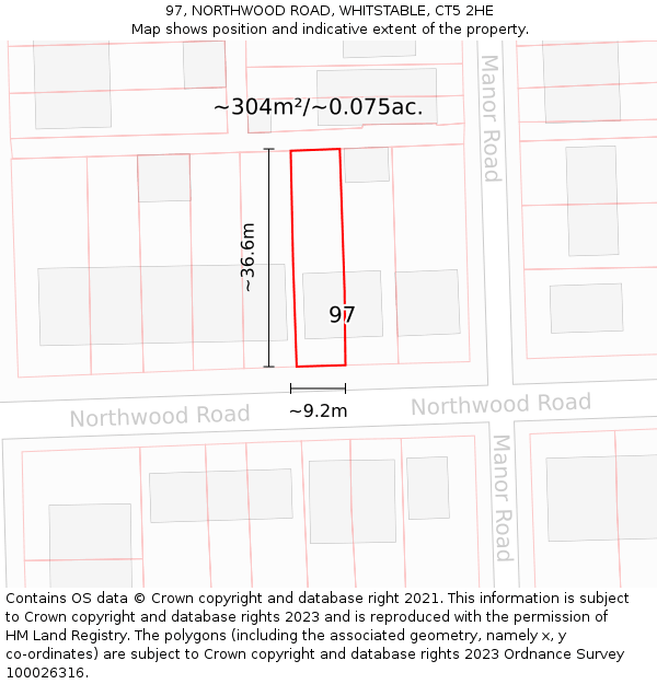 97, NORTHWOOD ROAD, WHITSTABLE, CT5 2HE: Plot and title map