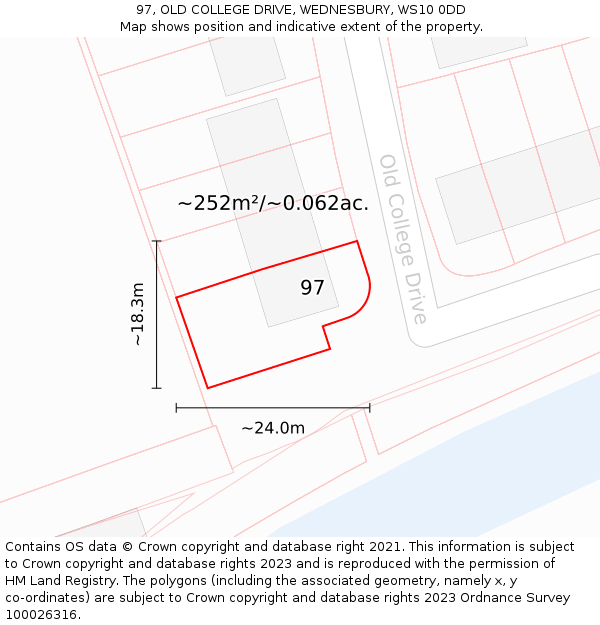97, OLD COLLEGE DRIVE, WEDNESBURY, WS10 0DD: Plot and title map