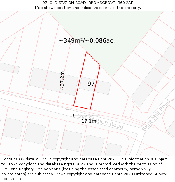 97, OLD STATION ROAD, BROMSGROVE, B60 2AF: Plot and title map