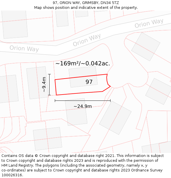 97, ORION WAY, GRIMSBY, DN34 5TZ: Plot and title map