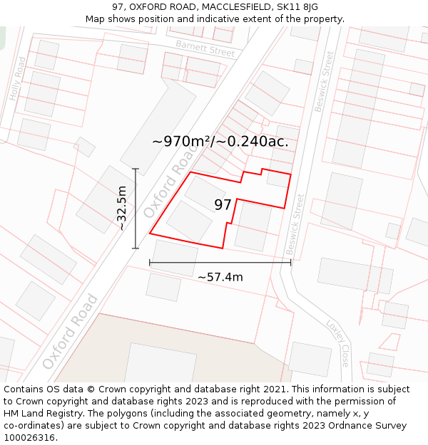 97, OXFORD ROAD, MACCLESFIELD, SK11 8JG: Plot and title map