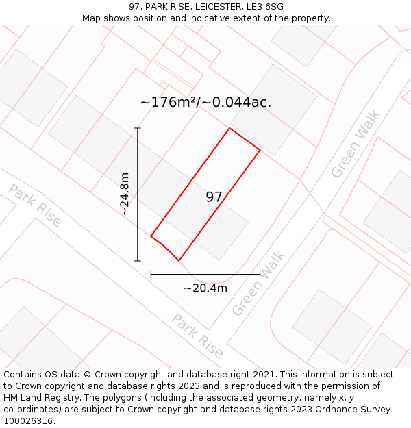 97, PARK RISE, LEICESTER, LE3 6SG: Plot and title map