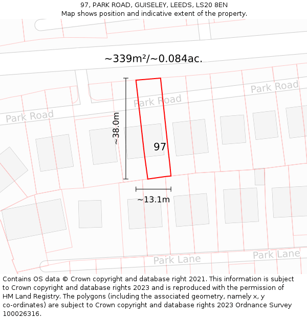 97, PARK ROAD, GUISELEY, LEEDS, LS20 8EN: Plot and title map