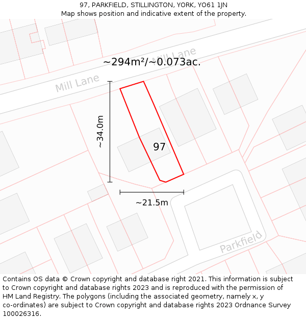 97, PARKFIELD, STILLINGTON, YORK, YO61 1JN: Plot and title map