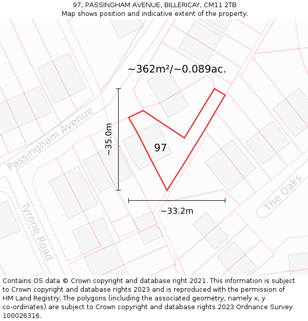 97, PASSINGHAM AVENUE, BILLERICAY, CM11 2TB: Plot and title map