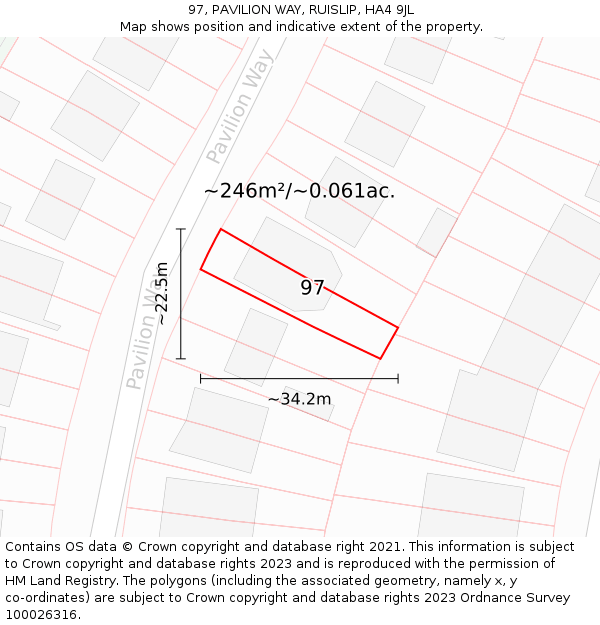 97, PAVILION WAY, RUISLIP, HA4 9JL: Plot and title map