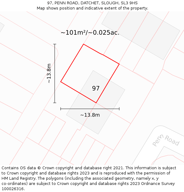 97, PENN ROAD, DATCHET, SLOUGH, SL3 9HS: Plot and title map