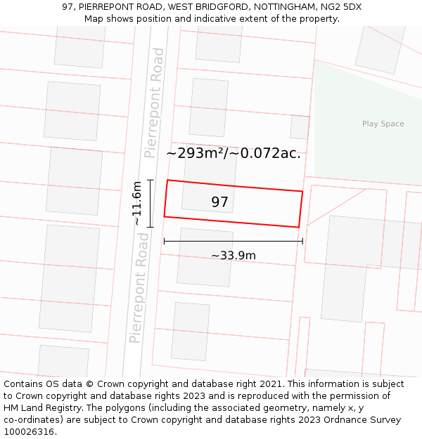 97, PIERREPONT ROAD, WEST BRIDGFORD, NOTTINGHAM, NG2 5DX: Plot and title map