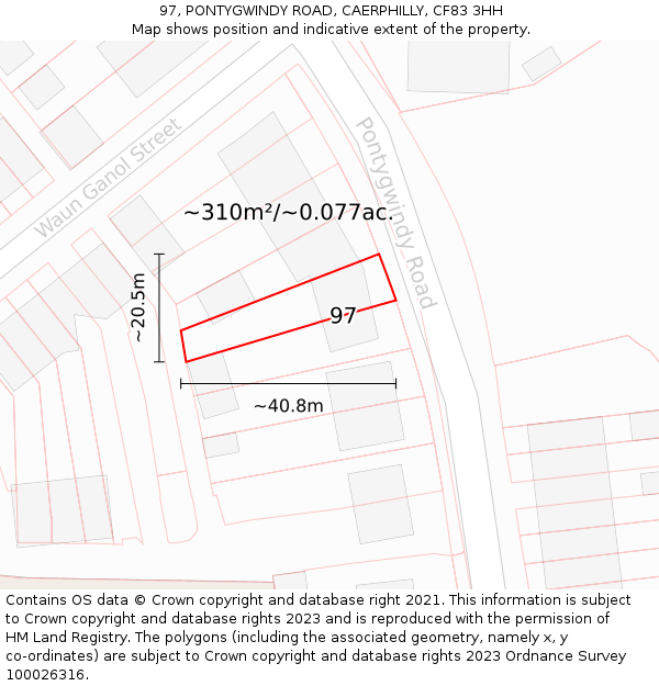 97, PONTYGWINDY ROAD, CAERPHILLY, CF83 3HH: Plot and title map