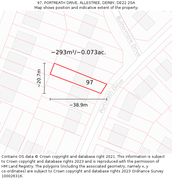 97, PORTREATH DRIVE, ALLESTREE, DERBY, DE22 2SA: Plot and title map