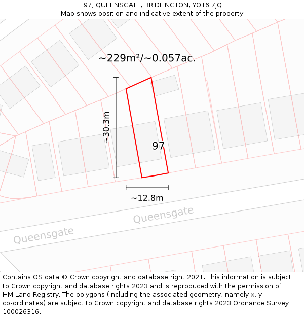 97, QUEENSGATE, BRIDLINGTON, YO16 7JQ: Plot and title map