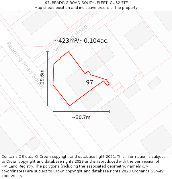 97, READING ROAD SOUTH, FLEET, GU52 7TE: Plot and title map