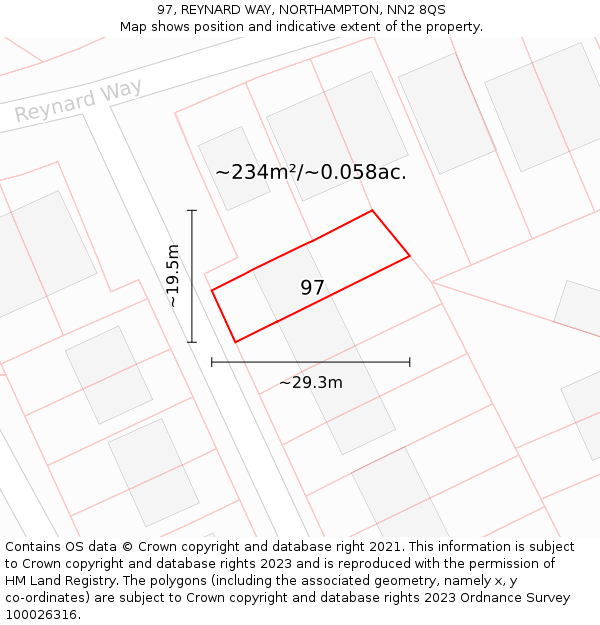 97, REYNARD WAY, NORTHAMPTON, NN2 8QS: Plot and title map