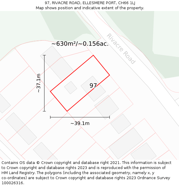 97, RIVACRE ROAD, ELLESMERE PORT, CH66 1LJ: Plot and title map