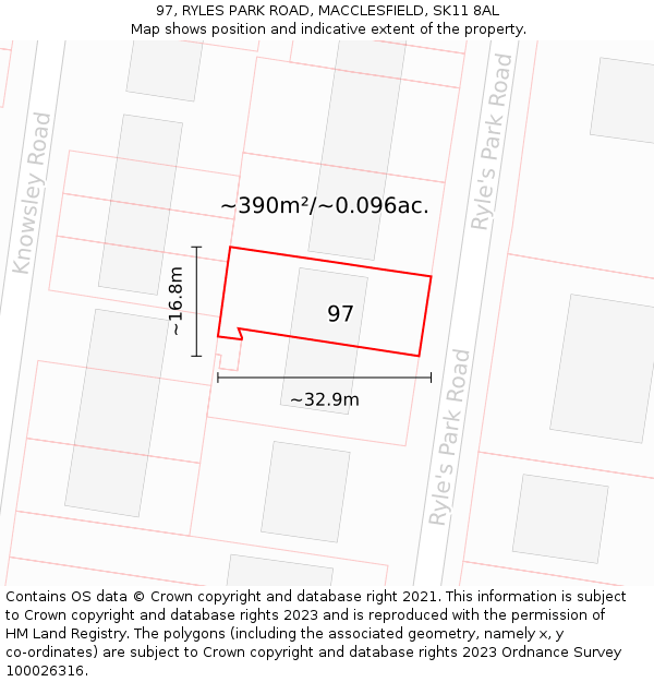 97, RYLES PARK ROAD, MACCLESFIELD, SK11 8AL: Plot and title map