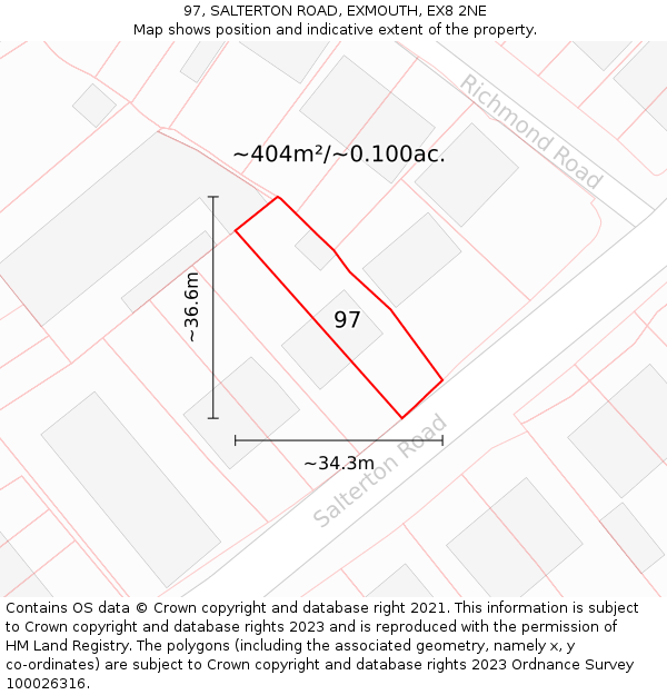 97, SALTERTON ROAD, EXMOUTH, EX8 2NE: Plot and title map