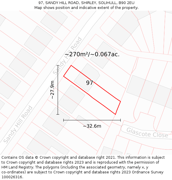 97, SANDY HILL ROAD, SHIRLEY, SOLIHULL, B90 2EU: Plot and title map