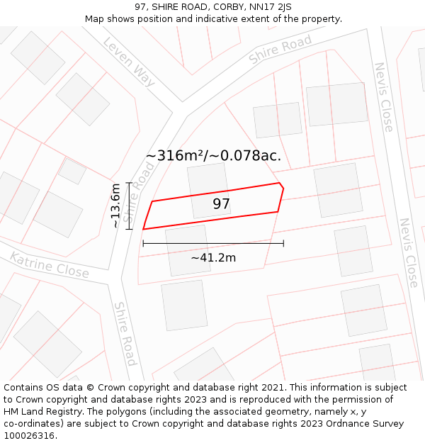 97, SHIRE ROAD, CORBY, NN17 2JS: Plot and title map