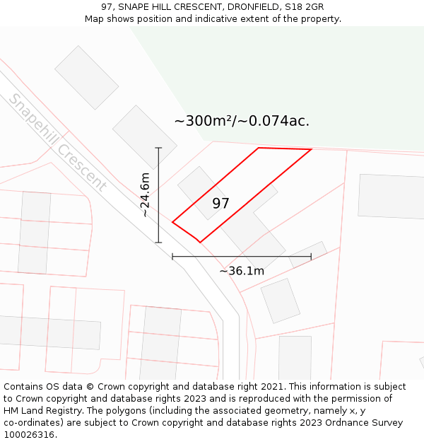 97, SNAPE HILL CRESCENT, DRONFIELD, S18 2GR: Plot and title map