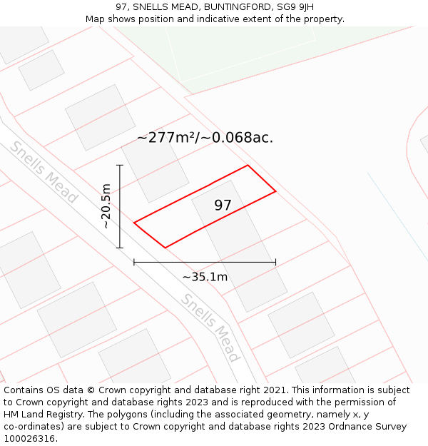 97, SNELLS MEAD, BUNTINGFORD, SG9 9JH: Plot and title map